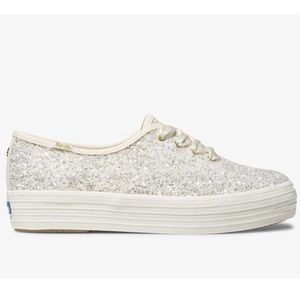 Kate Spade Glitter Sneakers in Silver and Cream